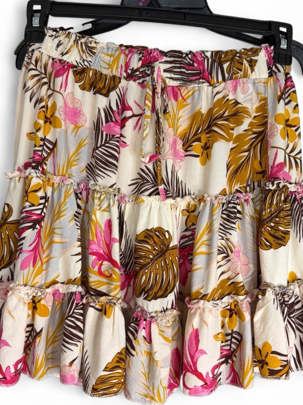 Miss Selfridge Cream Tiered Skirt with Pink & Mustard Floral Print